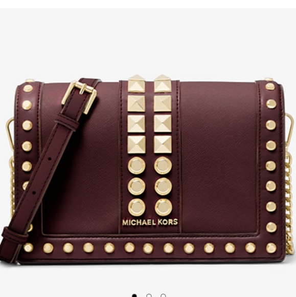 Michael Kors Handbags - Michael Kors Burgundy And Gold Jet Set Saffiano Leather Crossbody Bag